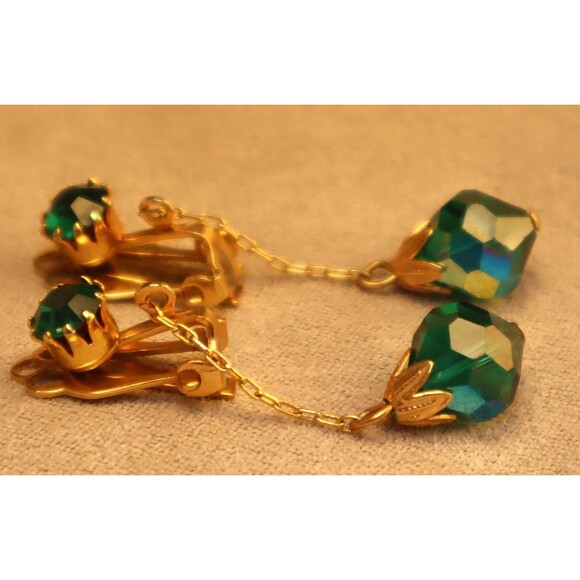 Green AB Crystal Dangle Earrings Emerald Green - Picture 2 of 3